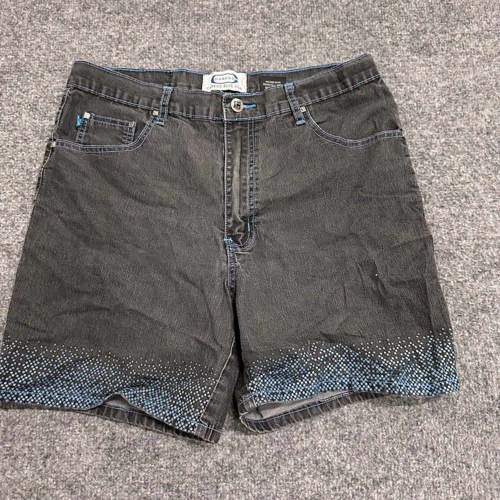 Caress Shorts Womens Size 16 Black Denim Rhinestone Studded Hem Stretch Y2K